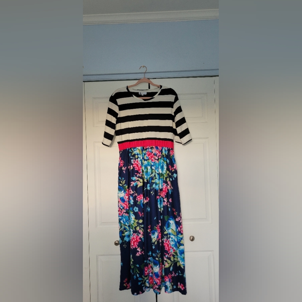Black and White Striped Floral Midi Sundress
